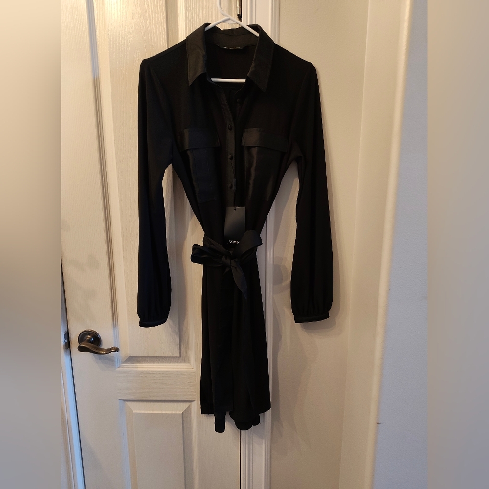White House Black Market Jersey Matte Black Midi Dress NWT Size M - Picture 3 of 6
